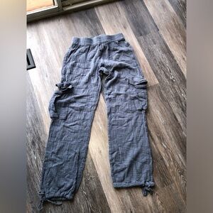 Indigo Rein Textured Gray/Blue Linen Pants 100% Cotton Size Small